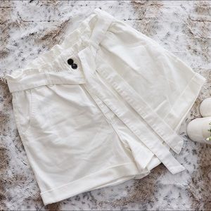 High Waisted Paperbag Shorts with Tortoise Buttons